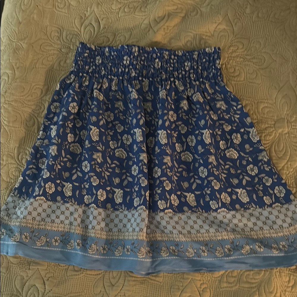LOFT Blue Floral Pull On Mini Skirt with Smocked Waist